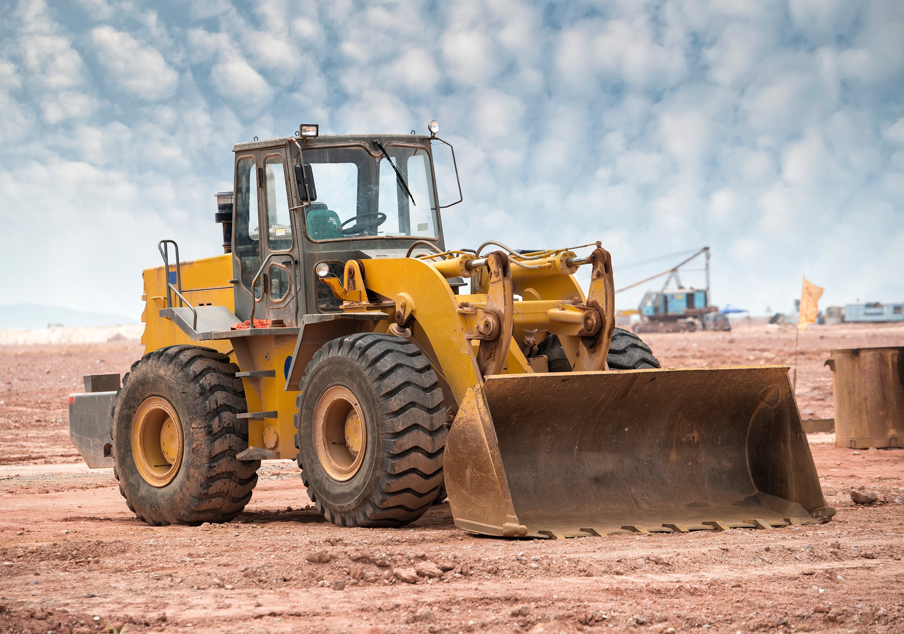 Bulldozer loader machine during earthmoving works